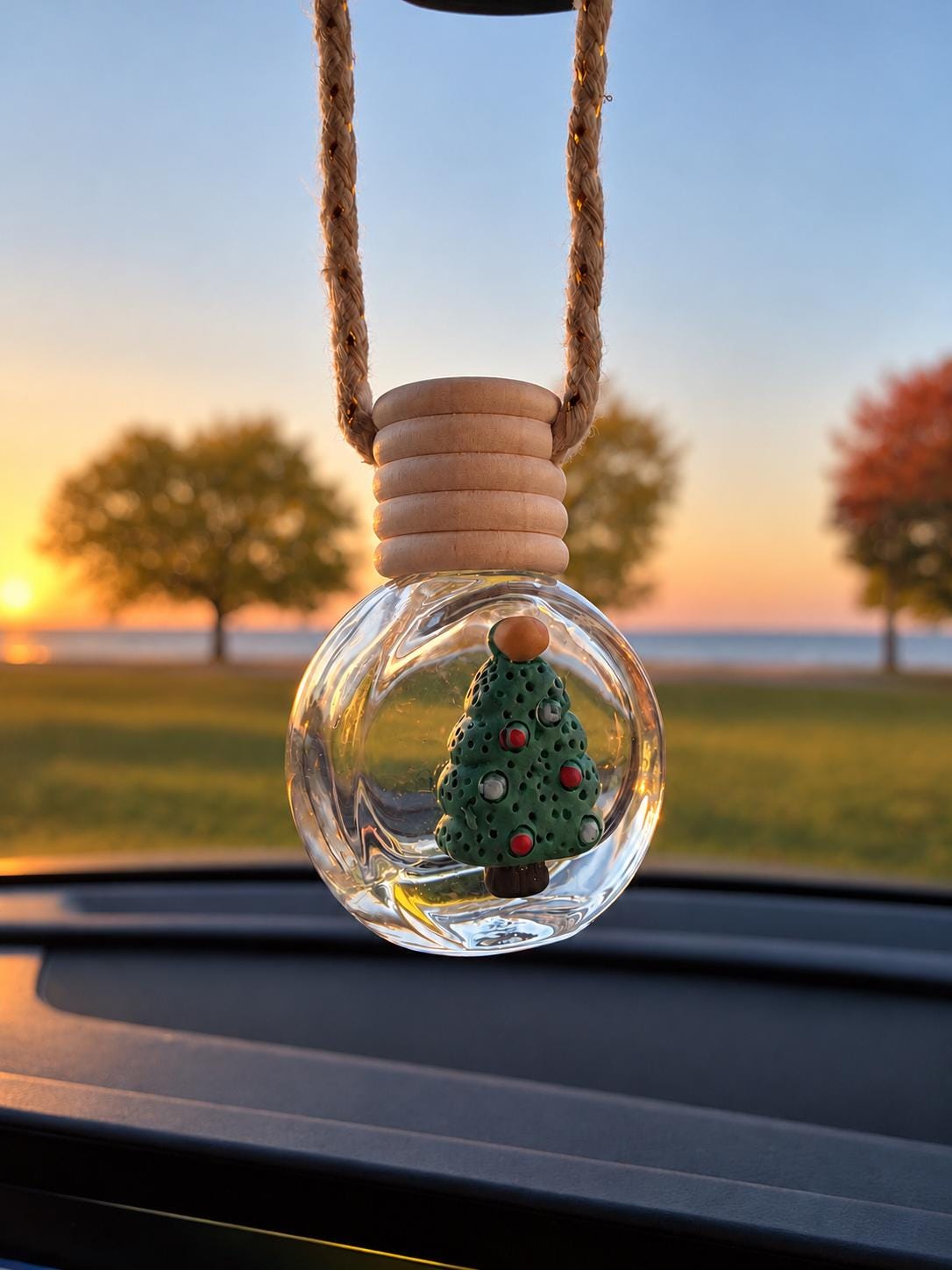 Holiday Hanging Car Diffuser, Festive Glass Air Freshener, Christmas Gift
