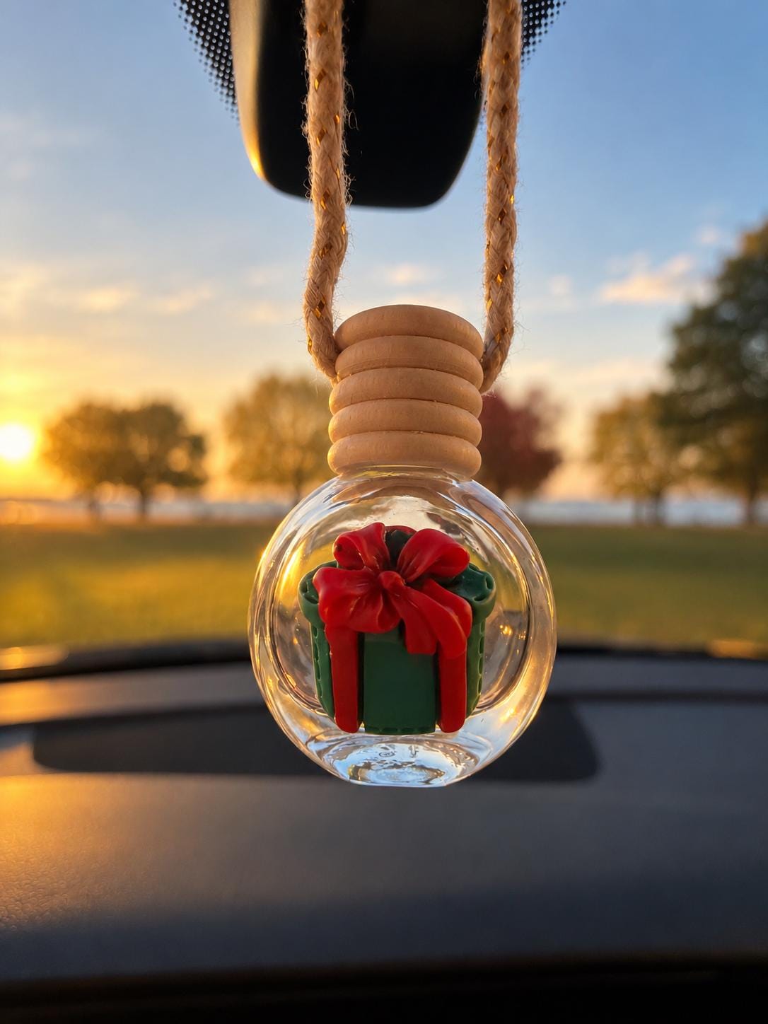 Holiday Hanging Car Diffuser, Festive Glass Air Freshener, Christmas Gift